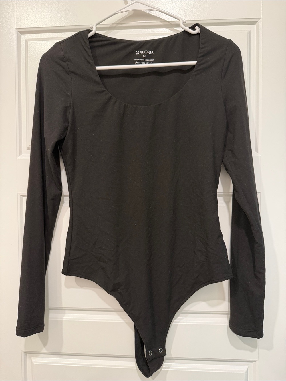 ReoRia Black Long-Sleeve Scoop Neck Bodysuit